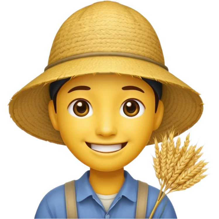 Yellow emoji smiley face with stereotypical Chinese facial features and rice farmer hat emoji