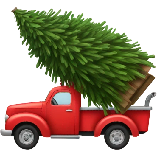 Little red truck hauling a Christmas tree emoji