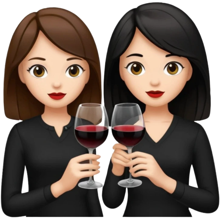 2 girls in black drinking wine with brown hair and black hair  emoji