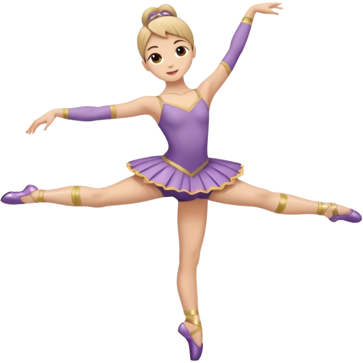 Una chica con vestuario de bailarina con las piernas flexionadas, el dedo índice en la boca, el tren superior inclinado hacia la izquierda y con la cadera proyectada hacia la izquierda emoji