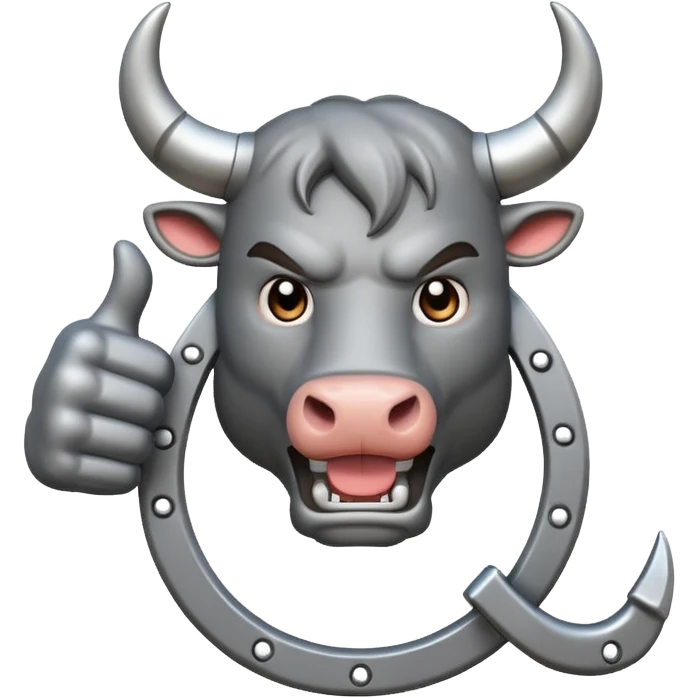 Emoji of an iron horseshoe with an angry powerful bull in the middle showing a thumbs down (DisLikes) emoji