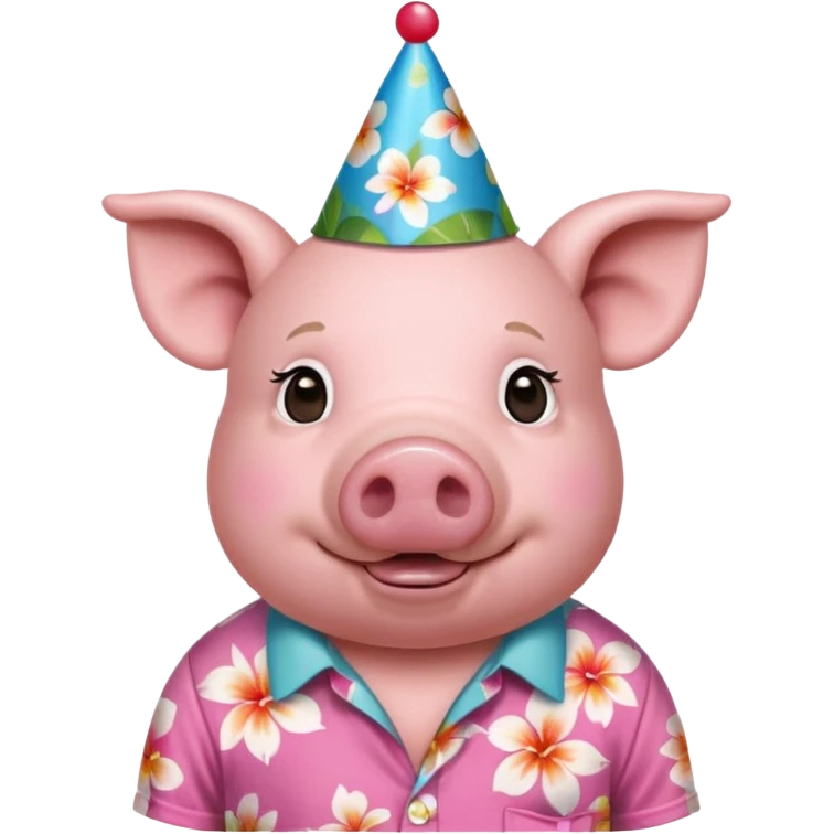 Pig with aloha shirt, birthday hat emoji