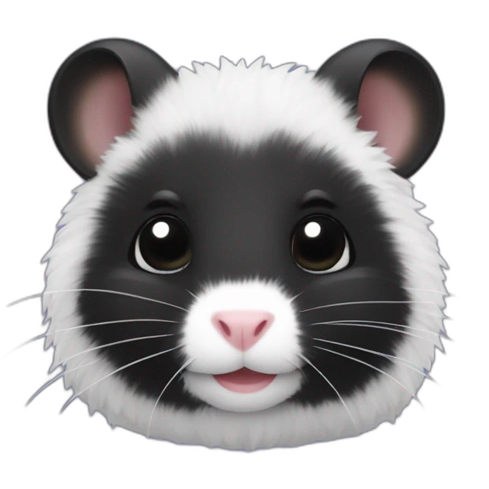 Black hamster with white dead inside hairs on head emoji