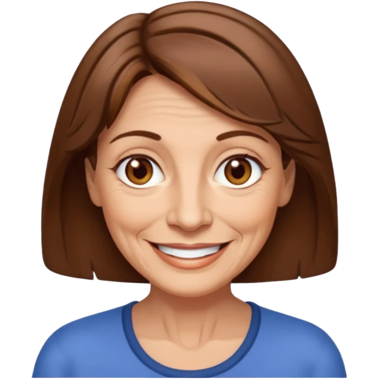 Woman 60, brown hair, brown eyes, smiling emoji