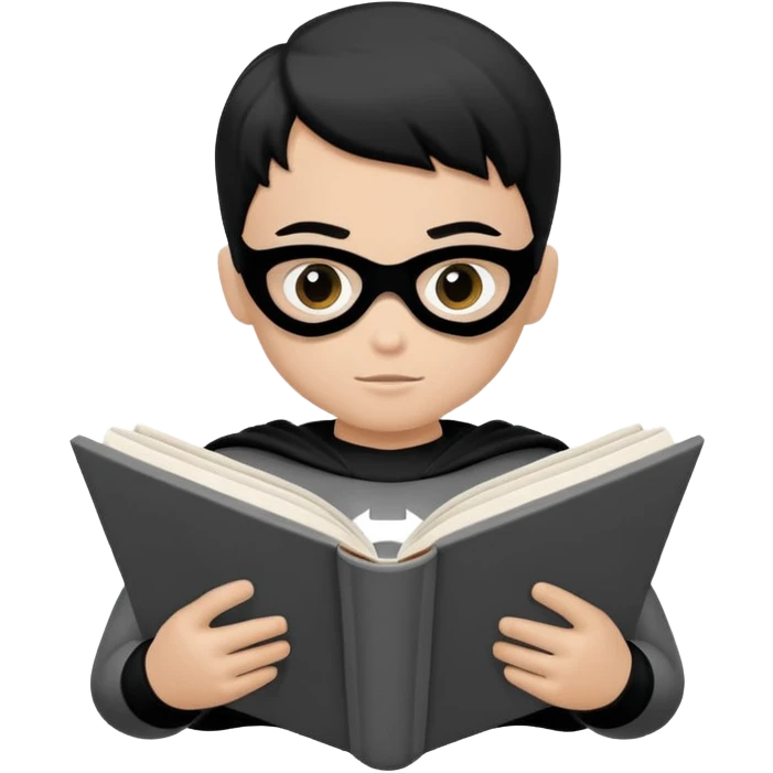 Superhero kid reading a book lineart black and white, wall art  emoji