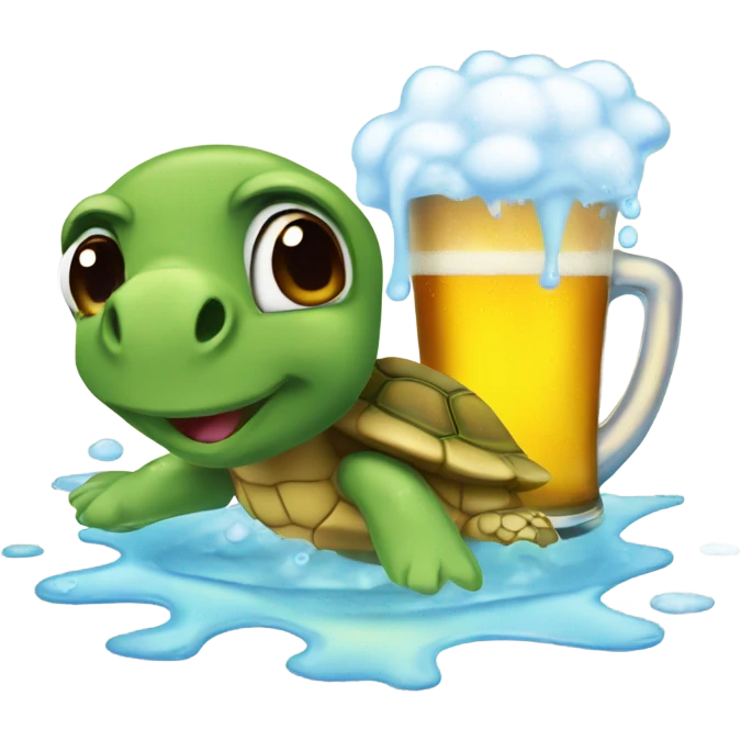 Cute little turtle takes a bath in a beer glass emoji