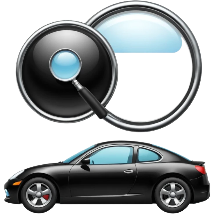 car silhouette with a magnifying glass above it emoji