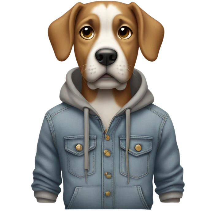 Dog with grey sweatshirt and jeans on with hands in pockets emoji