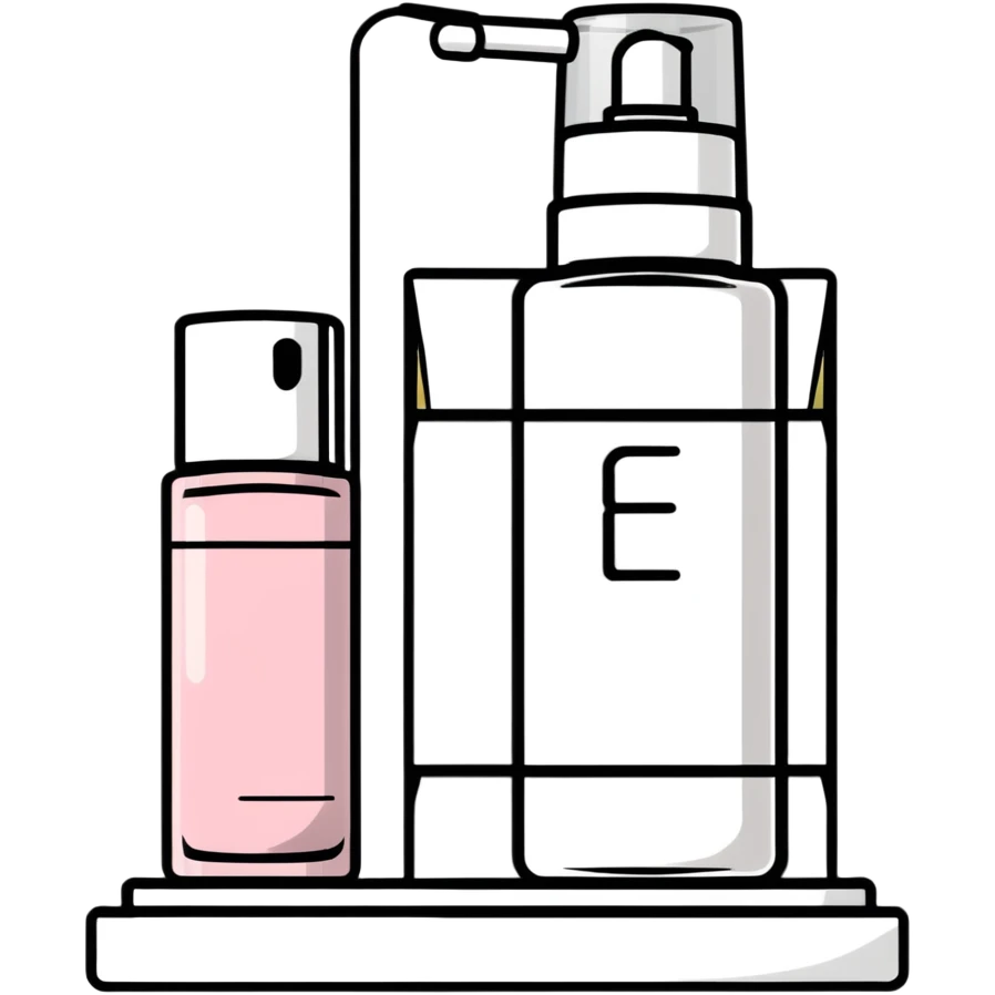 big long white shelf with one serum bottle labeled beauty brand and big sticky note next to it emoji