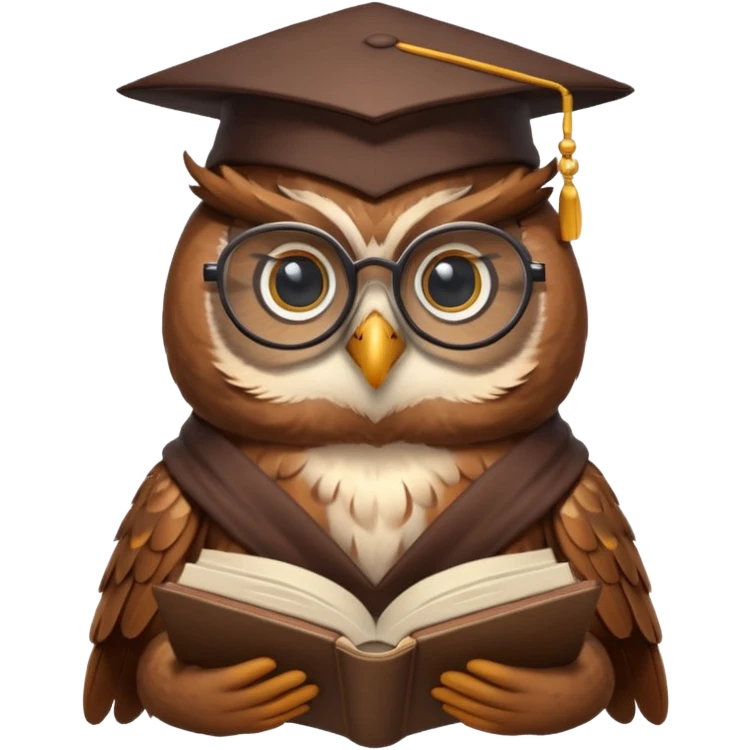 a wise owl wearing glasses, holding an open book, symbolizing hermeneutics as the art of interpretation emoji