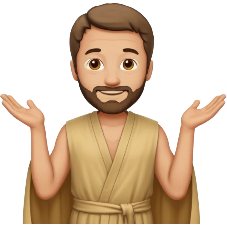 fullbody apostle Peter, classic emoji style, lighter colors, sleeveless shirt like in 'The Chosen', plain robes, standing pose, smiling emoji