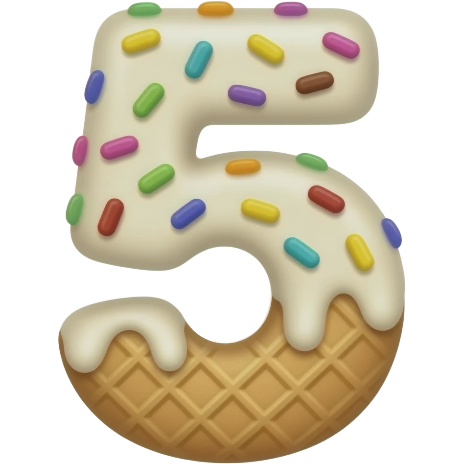 👉 "number 5 ice cream style, 3D glossy, creamy texture, colorful, white background, high detail" emoji