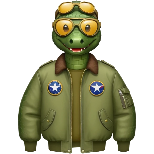 crocodile wearing bomber jacket and aviator goggles emoji