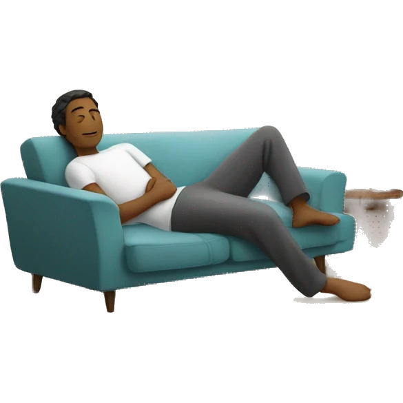 A person lying on a sofa, with one leg crossed over the other, relaxing in a cozy, peaceful setting emoji