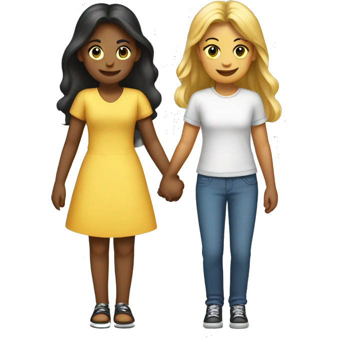 Two girls holding hands one femenine and one masculine emoji