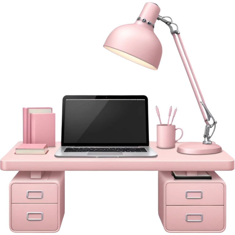 Pale Pink  Big Workstation and Light Pale Pink book and Light Pale Pink wide desk lamp and Light Pale Pink lap top for Lease emoji