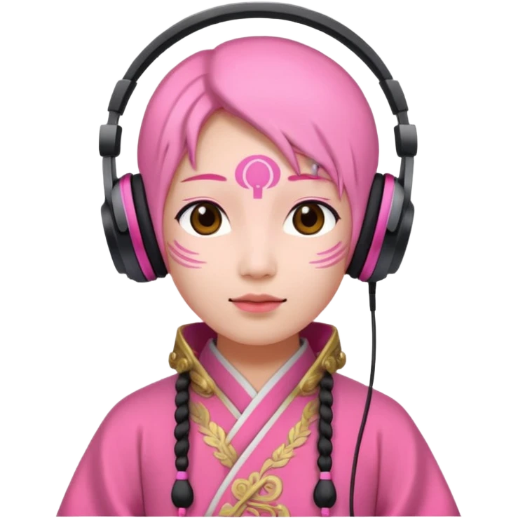 chinese ancient with headphone, pink emoji