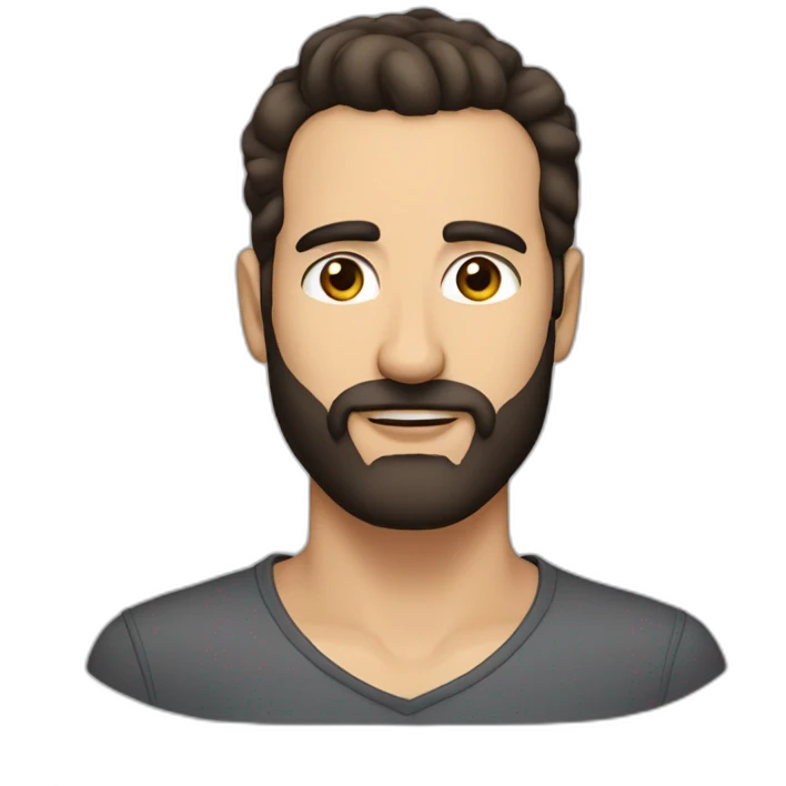 man, full beard, dark hair, dark brown eyes, soft receding hairline with hair in the middle emoji