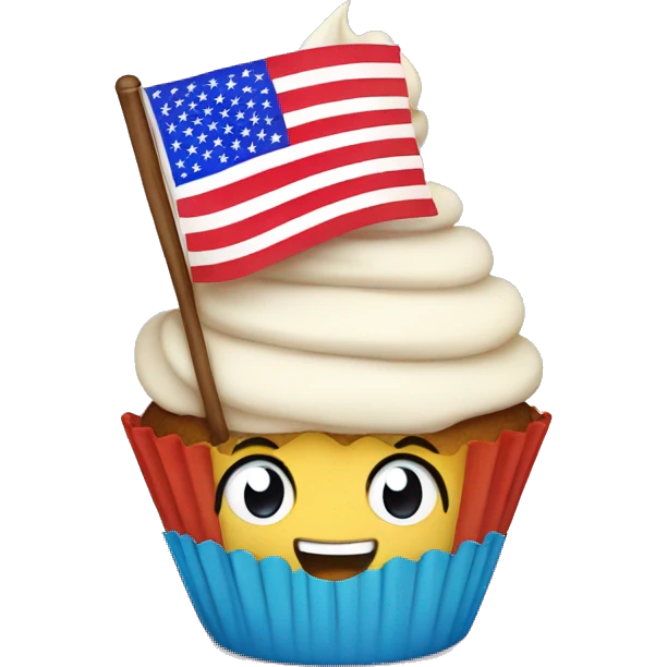 Happy cupcake with an American flag emoji