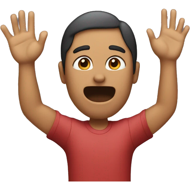 Person putting hands up meh face emoji