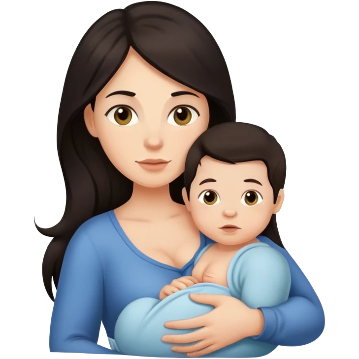 Breastfeeding mom with long hair and baby boy emoji