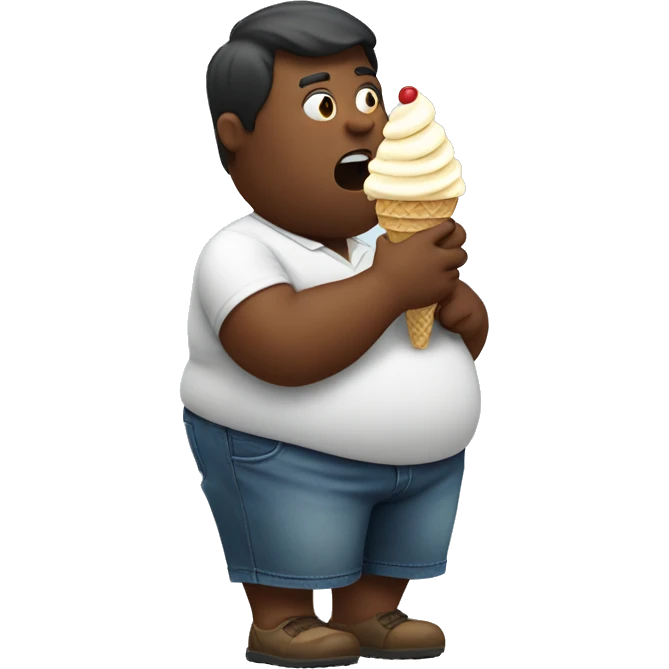 Obese man eating an ice cream emoji
