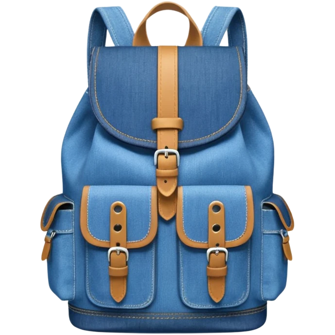 blue denim backpack with a flap top and one small buckle straps attached only on the flap, not connected to the front panel. No front pockets or vertical straps below the flap. Clean and minimal design with two side pockets. 



 emoji
