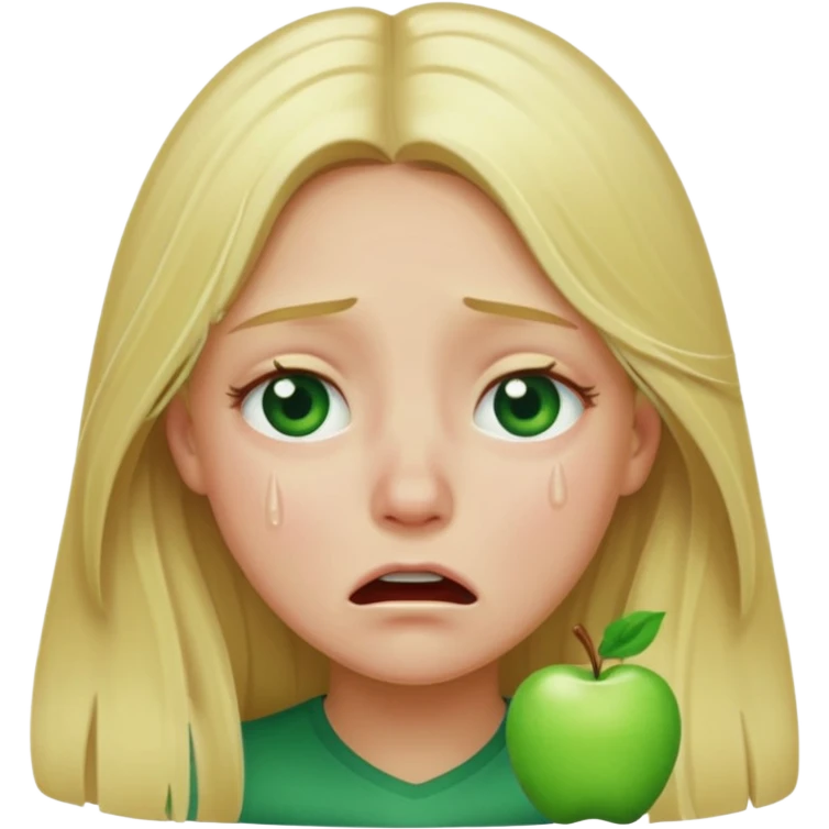 blonde with long hair and green eyes, crying, iOS Apple emoji style emoji