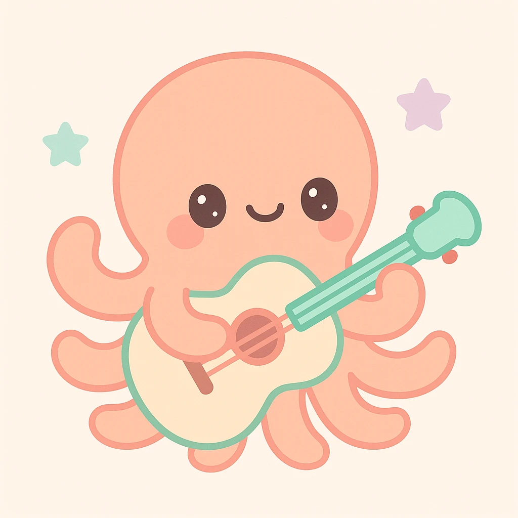 happy octopus with multiple arms playing guitar emoji