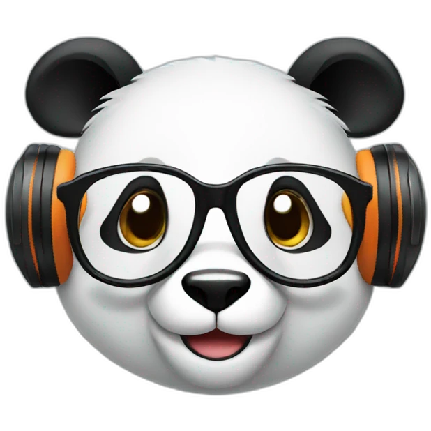 smiling geek panda with headphone and circular glasses emoji