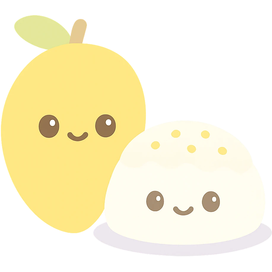 mango sticky rice, kawaii, smiling, no text emoji