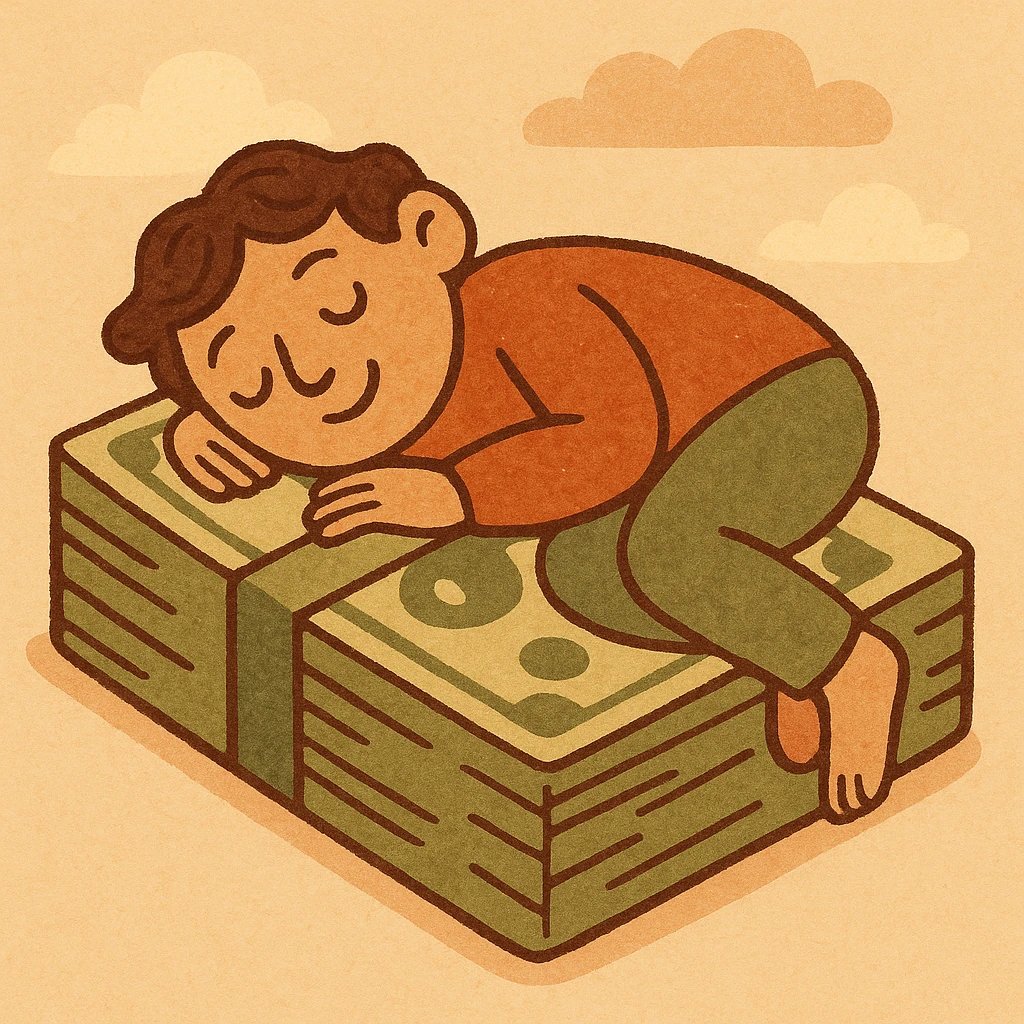 happy person napping on mattress of money emoji