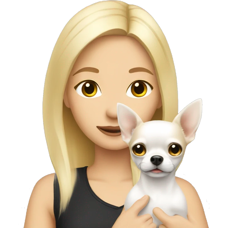 A blonde girl with a white chihuahua emoji