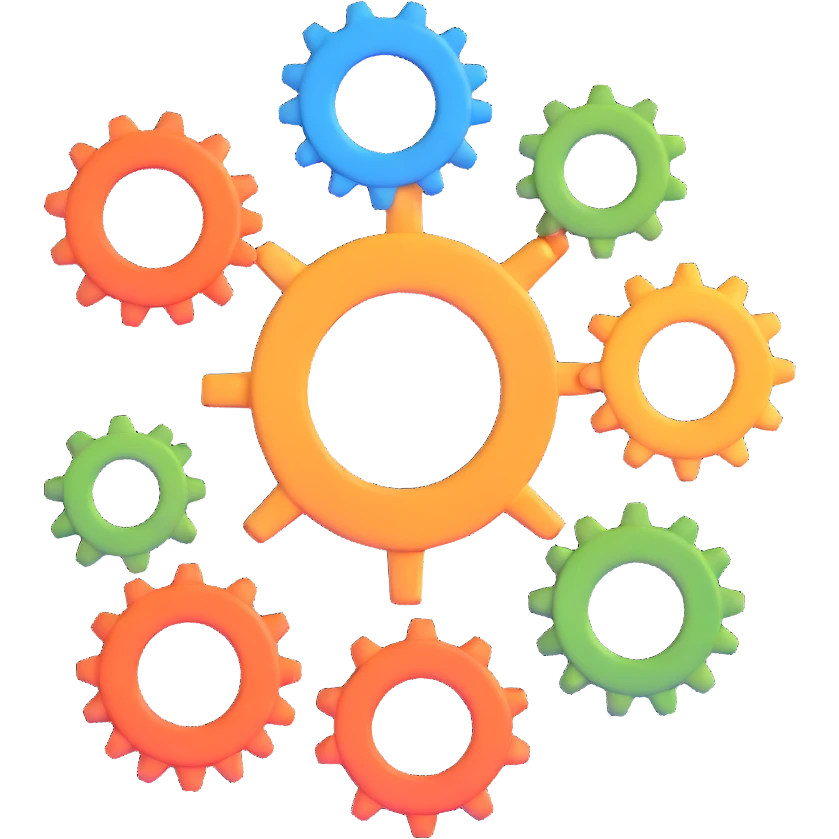 gear icon with interconnected nodes forming a workflow emoji