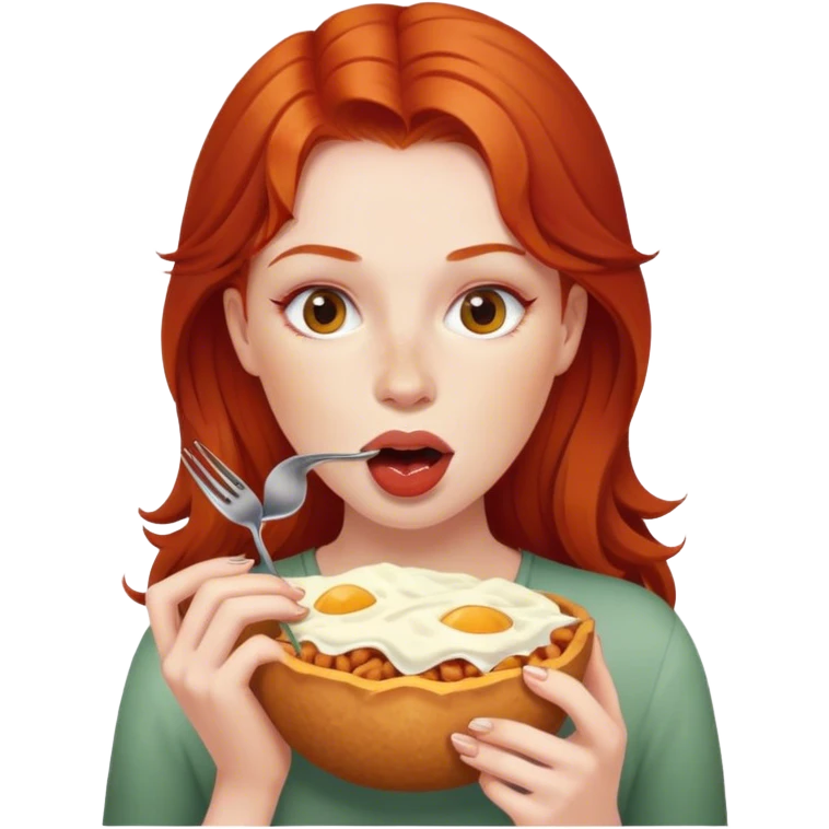 Redhead woman eating emoji