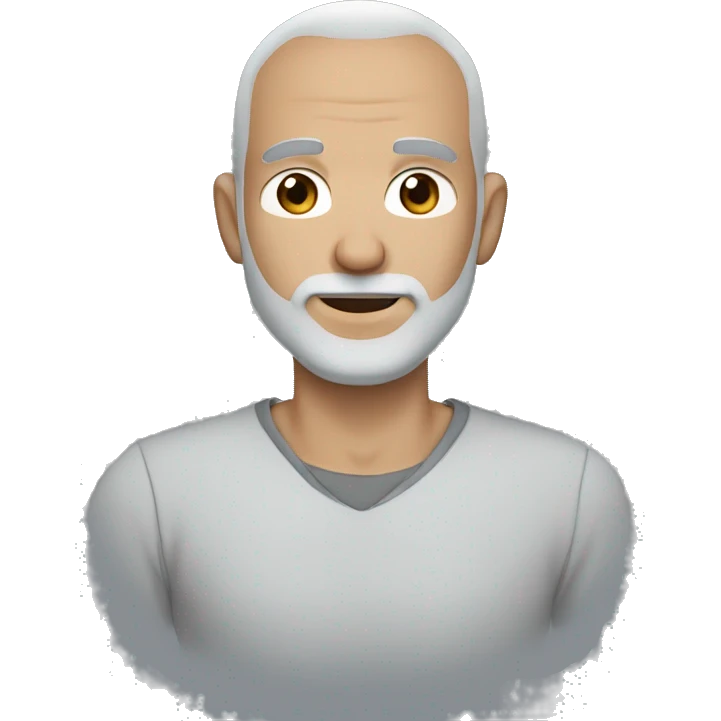 man with blue eyes, light skin, a shaved head, and a brown beard with some gray hair mixed in the beard emoji