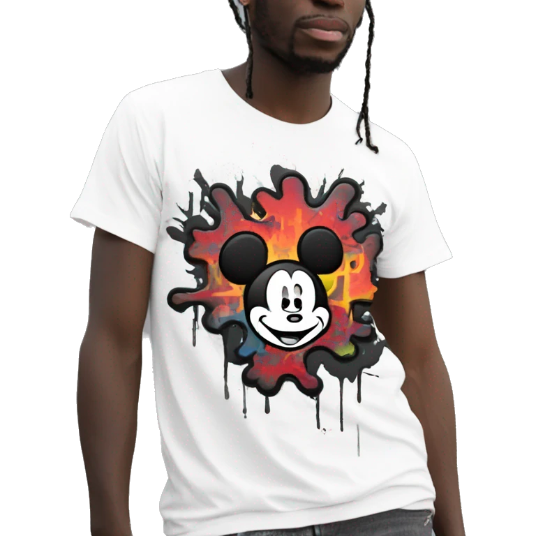white t-shirt with Mickey's head in hand-drawn line and graffiti style  emoji