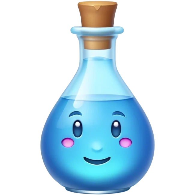 Clash of Clans aesthetic: Cinematic Playful Pixel 3D blue mana Potion Emoji, rendered in a 3D vector-style similar to standard emojis with minimal shading and bold, simplified shapes. A compact, distinct form with signature details, softly glowing with a pixelated adventure charm. Simplified yet unmistakably iconic, highly detailed and consistent, glowing with a soft radiance and high shine. Stylized with a touch of classic pixel-art charm and a soft glowing outline, capturing the essence of a beloved gaming relic with a friendly, playful manner! emoji