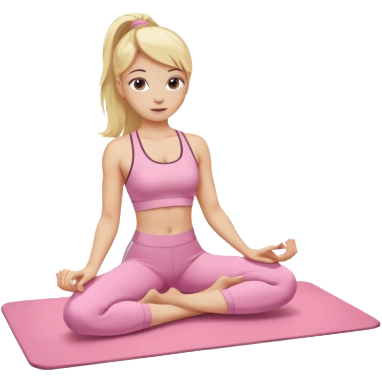 A blonde white Pilates girl in light pink clothes with fitness mat emoji