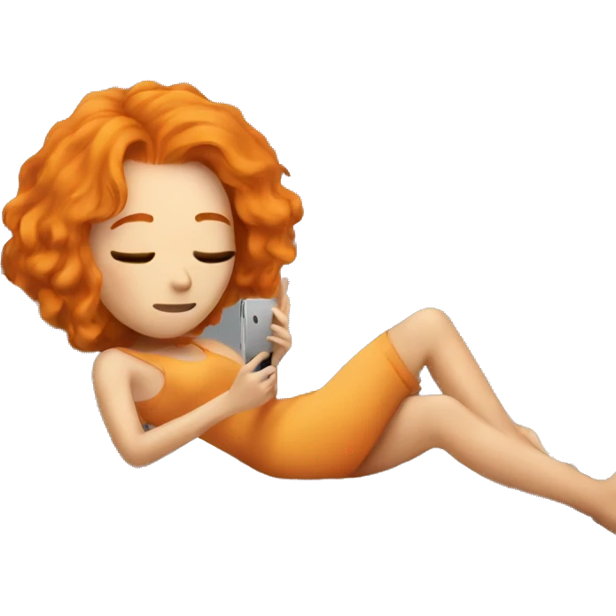 Orange hair girl in bed with cigarette and phone emoji