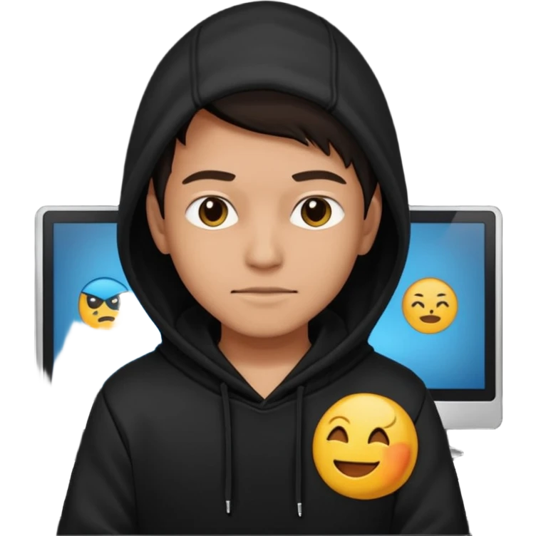 cybersecurity hacker in hoodie at computer emoji emoji