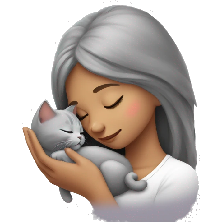 grey kitten sleeping on the girl’s hands  emoji