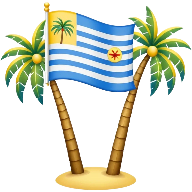 Penang flag, three vertical stripes blue white yellow, palm tree in center, emoji style emoji