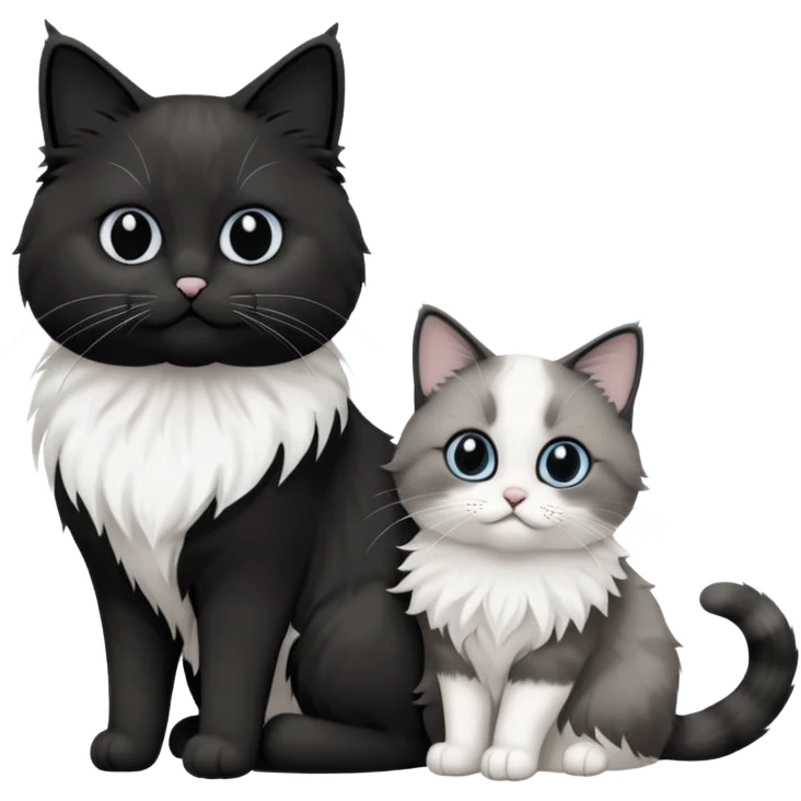 2 chats noirs et blancs qui se ressemblent l'une poil court l'autre poil ragdoll emoji