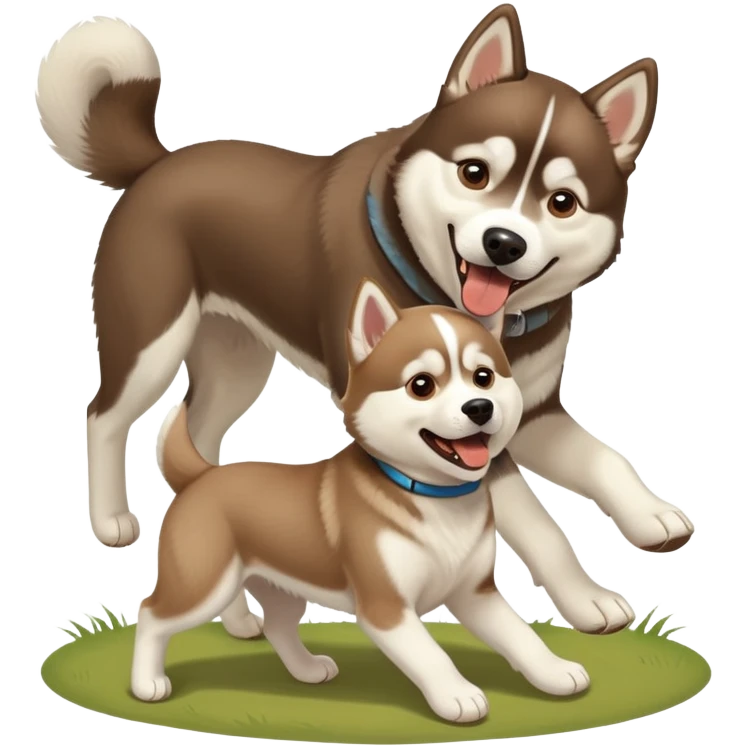 A Siberian husky playing with a brown lab  emoji