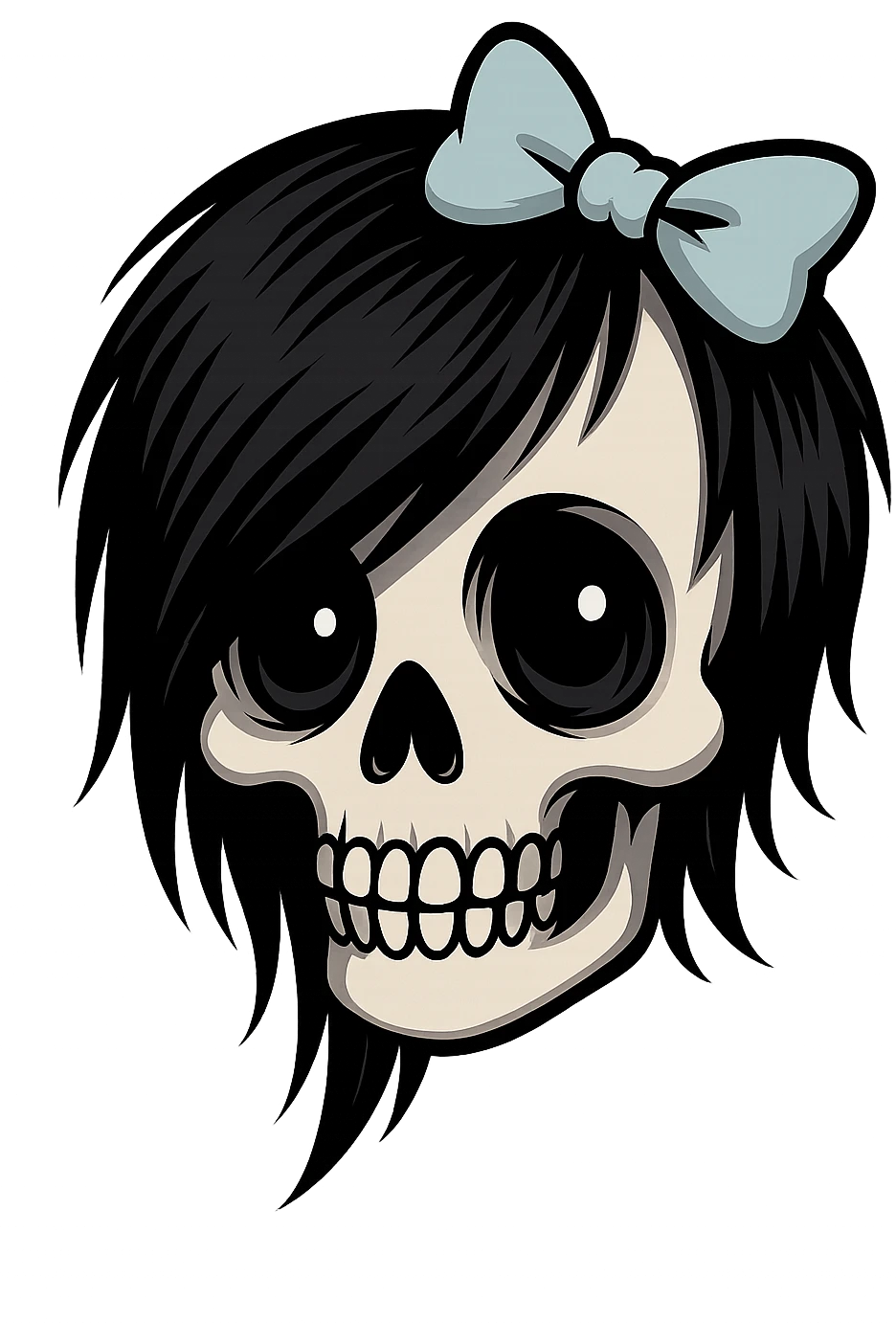 emo skull with pastel blue bow emoji