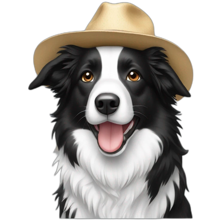Black white border collie wearing hat emoji