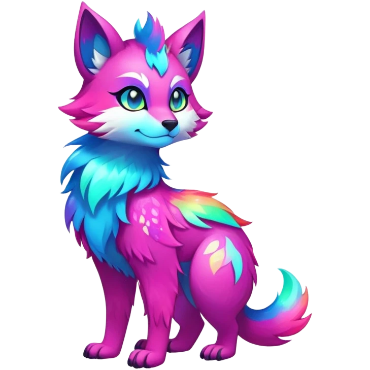 Neon-colored multi-colored cool Falvie-Fionbri-creature-sparkle-fursona, full body, with random markings emoji