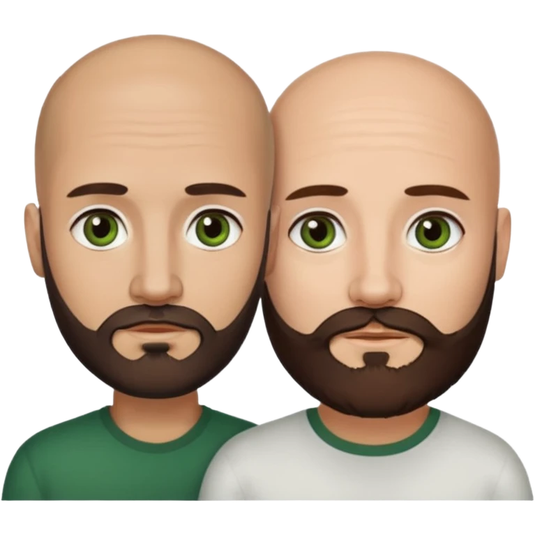 Man beard bald white dark green eyes, woman medium hair brown brown eyed latina they have different eye color man dark green woman dark brown emoji