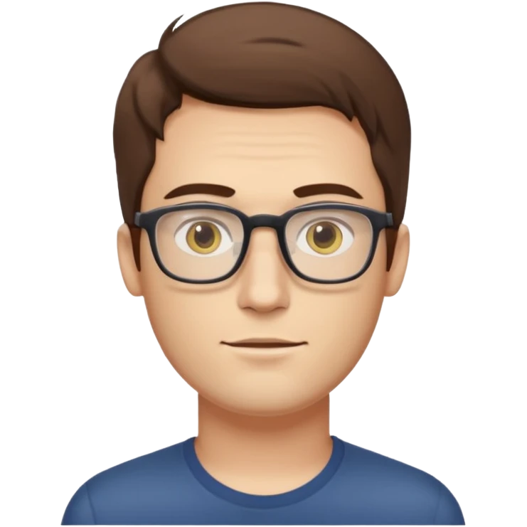 a young man around 30 years old, with brown hair, longer rectangular face, light yellow skin color, small eyes with rectangle shape glasses, without beard, no forehead wrinkles emoji